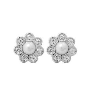 Foto de 71-6434B - PENDIENTES FLOR PERLA-CIRCONITA O.B 7MM PRESIÓN 18K