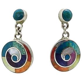 Foto de 86-008-1 - *OFERTA* PENDIENTES PLATA LARGOS ESPIRAL PIEDRAS COLOR 30MM