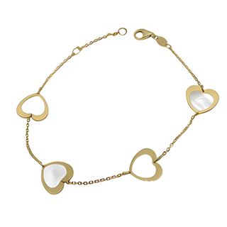 Foto de 10-447-1186 - PULSERA CUATRO CORAZONES-NÁCAR 10X11MM 16CM+2CM ALARGADOR (2,35gr) 18K