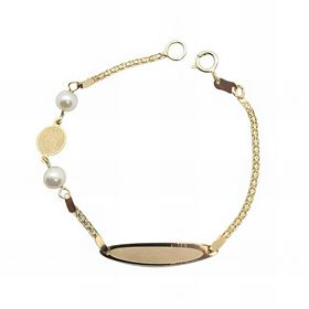 Foto de 99-PU-024 - PULSERA BEBÉ PLACA PERLAS RELOJ (PLACA 4X22MM) 13.5CM 18K