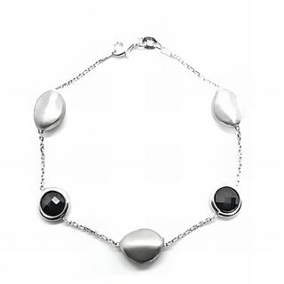 Foto de 24-135N - *OFERTA* PULSERA PLATA  PIEDRA NEGRA 10MM PEPITA MATE 12MM 18.5CM