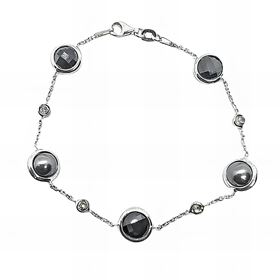 Foto de 24-130N - *OFERTA* PULSERA PLATA PIEDRA / PERLA NEGRA 10MM Y CIRCONITA 3MM 18.5CM