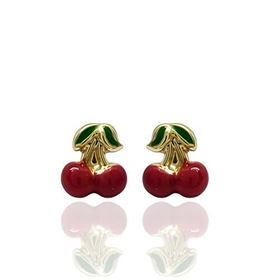 Foto de 05-1985 - PENDIENTES CEREZAS ESMALTE 6MM 18K