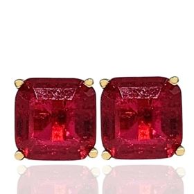 Foto de 05-3988RJ - PENDIENTES PIEDRAS COLOR ROJO 8X8MM PRESIÓN 18K