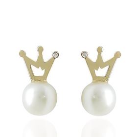 Foto de 71-7861 - PENDIENTES TÚ Y YO PERLA CORONA CIRCONITA 13MM 18K
