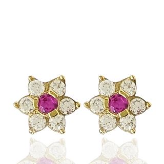 Foto de 44-00003R - PENDIENTES ROSETÓN  Y COLGANTE PIEDRA COLOR 5MM 18K
