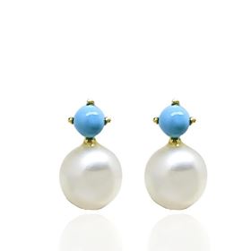 Foto de 05-4680T - PENDIENTES TÚ Y YO PERLA-TURQUESA 8MM 18K