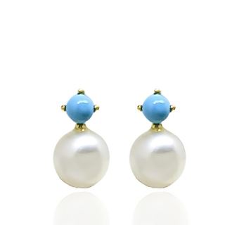 Foto de 05-4680T - PENDIENTES TÚ Y YO PERLA-TURQUESA 8MM 18K