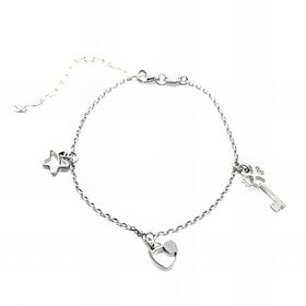 Foto de 20-14T - TOBILLERA PLATA TRES MOTIVOS (ESTRELLA-CORAZÓN-LLAVE) 19.5CM ALARGADOR 6CM