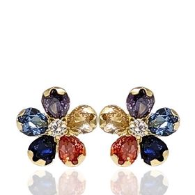 Foto de 05-4478 - PENDIENTES FLOR PIEDRAS COLOR 9MM 18K 