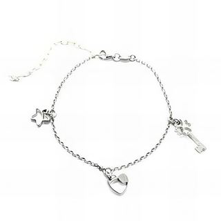 Foto de 20-14T - TOBILLERA PLATA ESTRELLA-CORAZÓN-LLAVE 19.5CM (ALARGADOR 6CM)