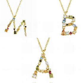 Foto de 18-AGCD - GARGANTILLA PLATA INICIAL PIEDRAS COLOR 17MM 40CM (ALARGADOR 4.5CM) DORADA