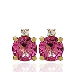 Foto de 71-11999R - PENDIENTES PIEDRAS COLOR SEMIPRECIOSA ROSA 7MM 18K