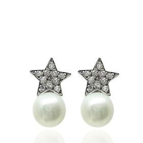 Foto de 13-6780BP - PENDIENTES PERLA ESTRELLA CIRCONITA 12MM O.B. 18K