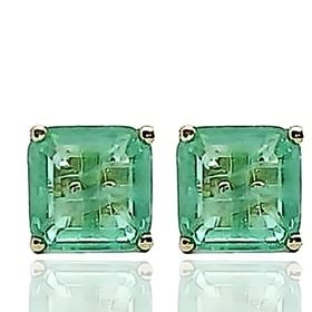 Foto de 05-3988V - PENDIENTES PIEDRAS COLOR VERDE 8X8MM PRESIÓN 18K