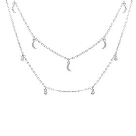 Foto de 25-0053G - GARGANTILLA PLATA DOS CADENAS LUNA 7MM Y CIRCONITAS 3MM 40CM (+5CM)