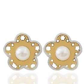 Foto de 51-1322906 - PENDIENTES FLOR PERLA BICOLOR 8MM 18K