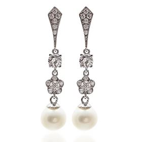 Foto de 13-7055P - PENDIENTES PERLA CIRCONITA 40MM PRESIÓN O.B. 18K 